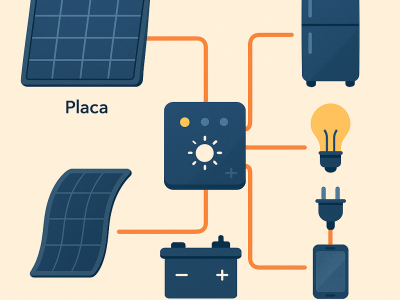 Esquema de instalación solar en autocaravana con sus principales componentes.